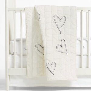 Crate & Barrel Kids Leanne Ford Heart Embroidered Crib Quilt